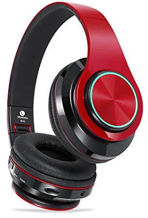 QLtech Casque Bluetooth sans Fil, Casque Audio Supra-Auriculaires Pliable et Léger avec Lumière Menée Coloré,Anti-Bruit,Écouteurs sur l'oreille pour Gaming,Télé,Téléphone Intelligent,Mp3(Rouge Noir)