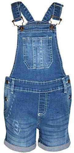 A2Z 4 Kids Girls Denim Dungaree Shorts Stretch Summer Playsuit Overall | Stretch Denim Dungaree Shorts with Adjustable Straps for Casual Summer Wear