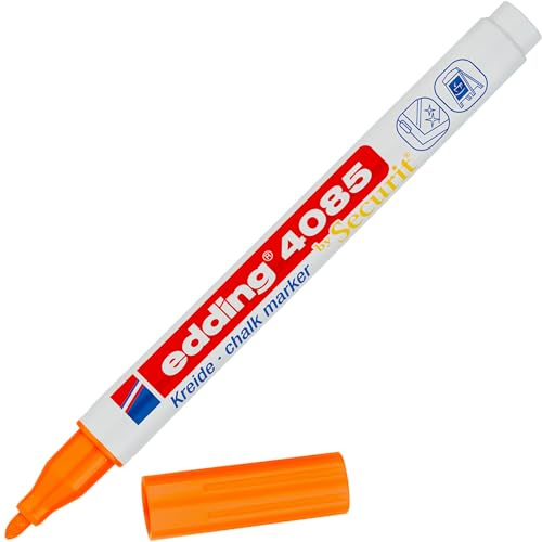 edding 4085 Pennarello a Gesso - Arancio fluo - Punta tonda 1-2 mm - Penna a gesso per lavagna cancellabile - per scrivere su finestre, vetro, specchi - inchiostro opaco altamente coprente