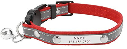 Filhome Personalisiertes Katzenhalsband mit Namen Adresse Telefonnummer Reflektierendes Verstellbar Halsband für Katzen Hund