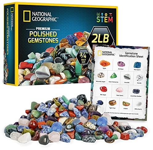 National Geographic Premium Polierte Steine - 907 Gramm 1,9 cm geschliffene Steine und Kristalle im Großformat, über 4500 Karat, Edelsteine für Kinder, Gesteins- und Mineralien-Set, Mint-Spielzeug