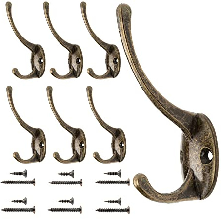 DONQL Copper Coat Hooks 6Pcs, Antique Brass Coat Hooks with Screws(Bronze)