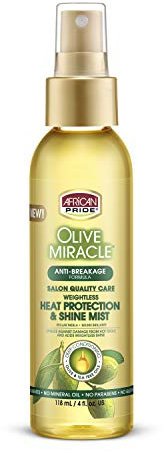 African Pride Olive Miracle Weightless Heat Protection & Hair Shine Mist, Fights Humidity & Shields Against Heat Damage, Enriched with Olive & Tea Tree Oils, 4 oz