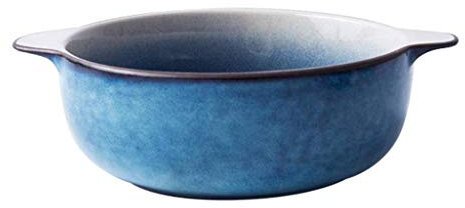 Sywlwxkq Ceramics Soup Bowl Bowls with Handle Anti-scalding, Double Ear Bowl Japanese-Style Microwave Oven Retro Tableware Gradient Starry Sky-Blue