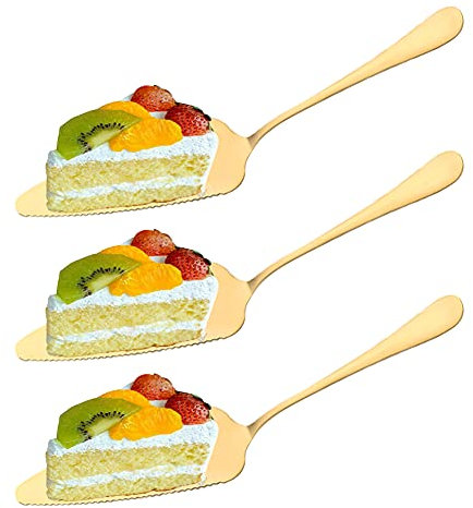 XYDZ 3 Pieces Cake Slice and Pie Server, Stainless Steel Serrated Pie and Cake Server, Professional Cake Pizza Pie Server for Kitchen, Daily Parties, Weddings (Gold)