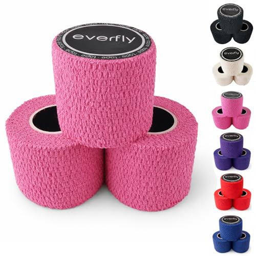 EVERFLY Fingertape – 3 Rollen (5cm x 4,5m) – Finger Tape für Gewichtheben & Fitness – Selbstklebendes Sport Tape für Daumen & Hook Grip – Schutz vor Rissen & Blasen (3, Rosa)