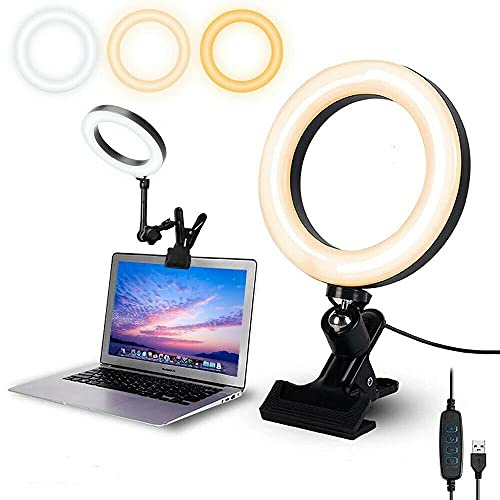 Video Conference Lighting,6.3 Selfie Ring Light with Clamp Mount for Video Conferencing,Webcam Light with 3 Light Modes&10 Level Dimmable for Laptop/PC Monitor/Desk/Bed/Office/Makeup/YouTube/TIK Tok