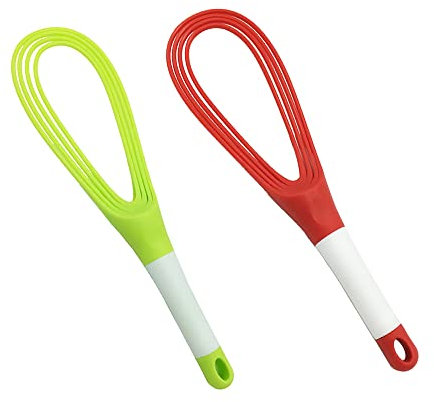 Frusta da cucina, in plastica piatta, 29 cm, con filo spesso, frusta per uova, frusta antiaderente, per cucinare miscelare fruste, mescolare, verde+rosso