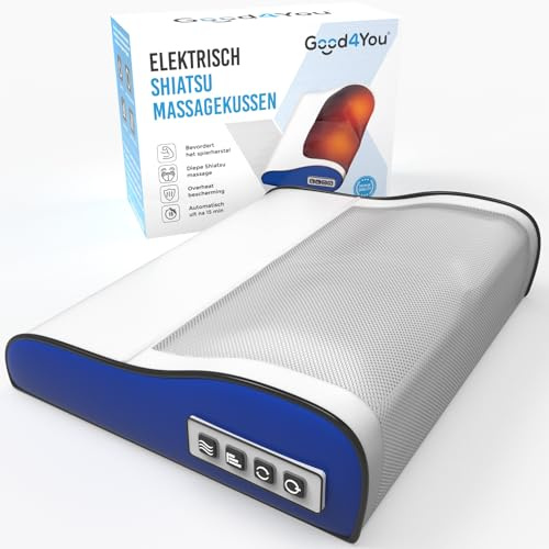 Good4You Elektrisches Shiatsu Massagekissen - Massagegerät - Nacken/Schultern/Rücken/Beine/Bauch/Füße - Blau und Weiß