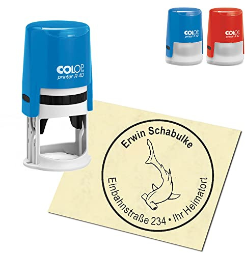 Stempel Adressstempel personalisiert - Hammerhai - rund ∅ 40mm Automatikstempel als Firmenstempel Namensstempel Bürostempel