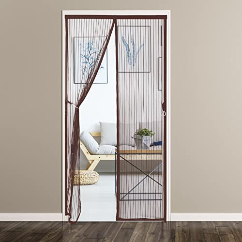 Hilftio Fliegengitter balkontür 85X210cm Fliegengitter Fenster tesa Fliegenschutz Vorhang fliegengitter Magnet mückengitter balkontür Terrasse, Braun