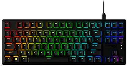 HyperX Alloy Origins Core PBT, Tastiera Meccanica da Gaming Cablata, Illuminazione RGB, Telaio Alluminio, 80 Milioni di Pressioni, Copritasti presenti, 3 Dispositivi Collegabili, Layout Inglese, Nera