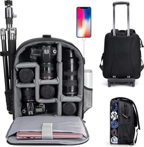 CADeN Kamerarucksack Large Camera Bag Backpack Wasserabweisend Kameratasche | Leicht Zu Reinigen, Kompatibel mit Sony Nikon Canon eos r50. Kamera Rucksack für DSLR/SLR Kamera und Laptop, Schwarz. 5.0