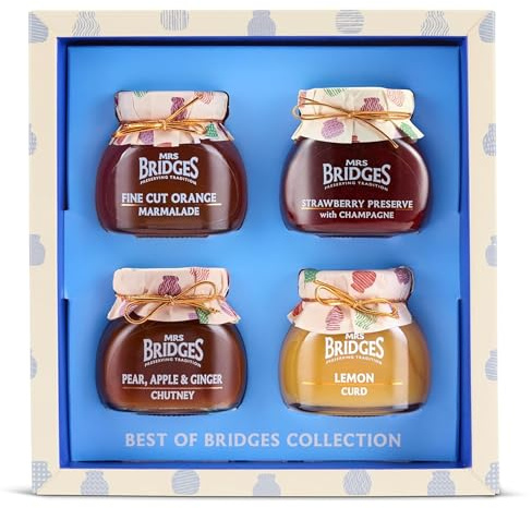 Best of Bridges Collection Fine Cut Orange Marmalade, Scottish Strawberry Preserve, Pear, Apple & Ginger Chutney, Lemon Curd