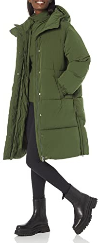 Amazon Essentials Piumino Lungo Oversize da Donna (Disponibile in Taglie Forti), Verde Oliva Scuro, XS