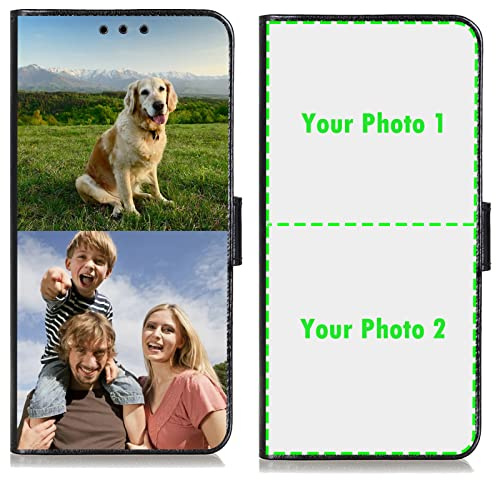 CXKJ Personalised Photo Phone Case for Samsung Galaxy S23,Design Your Own Photo Image,Text Phone Case,PU Leather Flip Cover Wallet Case Anti-shock,Anti Drop Personalised Case - Black
