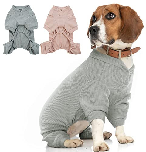 Hjumarayan Hunde Pyjama, Schlafanzug Hund OP Body Hund Stretch Body für Hund nach OP mit Beinen, Hundebody nach Kastration Rüde Hunde Body Operation Hündin, Grau L