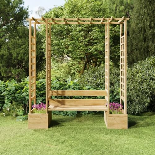 PURADAY Pergola da Giardino Panca e Vasi in Legno Massello Pino Impregnato 230x60x198 cm Quadrato Multifunzionale Arco del Terrazzo Robusto e Durevole Decorazione Esterna Ingresso Passaggio Sentiero