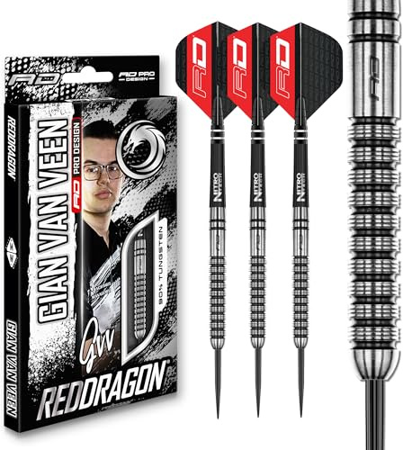 RED DRAGON Gian Van Veen Premium Wolfram Darts Set mit Flüge und Stielen
