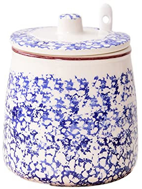 Barattolo for spezie in porcellana, zuccheriera, zuccheriera con motivo floreale blu con coperchio e cucchiaio, barattolo for zucchero in ceramica da 430 ml (15 once), zuccheriera in porcellana, risto