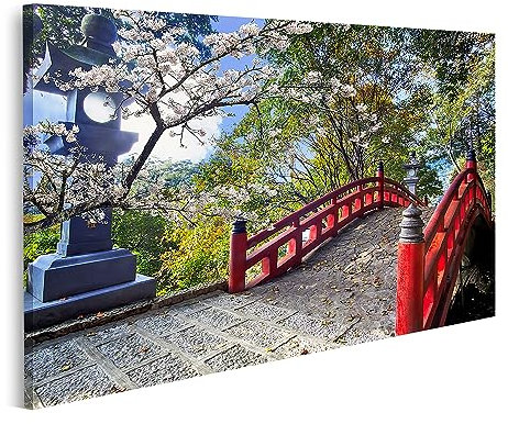 Prime Tableau sur toile Motif pont et cerisiers japonais