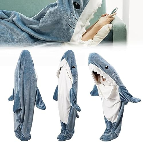 Huanmin Blau Shark Blanket Hai Decke, Haifisch De-cke Erwachsene, Hai Schlafsack, Haifisch Dec-ke, H-ai De-cke Schlafsack Kostüm Für Cartoon-Pyjamapartys(W70*L170CM)