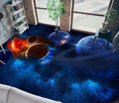 Floor Sticker 3D Planet Blue Floor Wallpaper Murals,430 * 300cm Bathroom self-Adhesive Vinyl 3D Flooring Wallpaper Print Epoxy