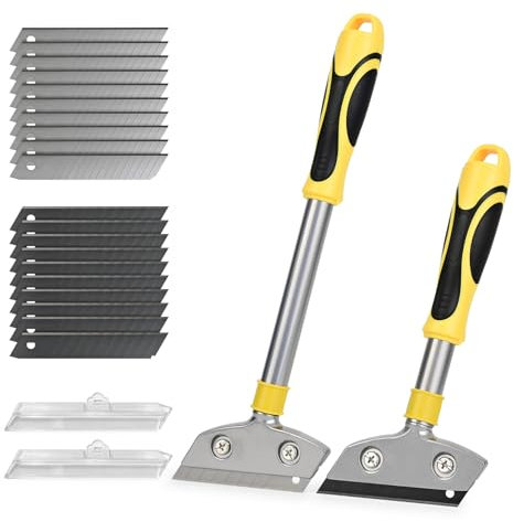 EHDIS Kit Raschietto Vetro - Raschietto per Piastrelle con Impugnatura Morbida(13.4inch e 9.6inch), con 20 Lame in Acciaio al Carbonio, per finestre, vetro, pavimento, parete, stufa, vernice, adesivi