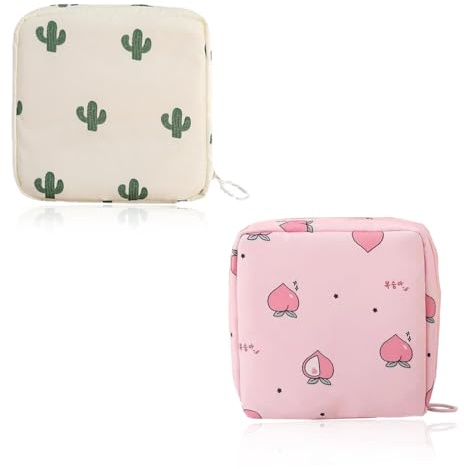 JTKREW 2er Pack wasserdichte Aufbewahrungstasche für Damenbinden, mit Reißverschluss-13x13 cm-Ideal für Mädchen und Frauen während der Periode-Erste Periodentasche