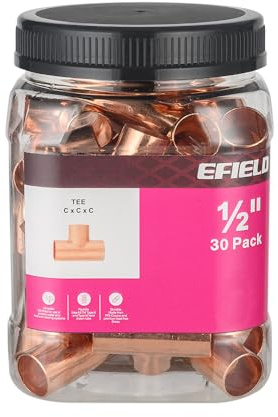 Pro 30-Pack EFIELD 1/2 X 1/2 X 1/2 C X CX C Copper Tee, LF Copper Plumbing Fittings with Sweat Solder Connection, 0.5 Inch,(COPPER010)