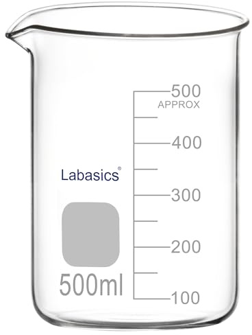 Labasics Glass Beaker, 1 Pack Borosilicate Glass Graduated Low Form Griffin Beaker with Pouring Spout Lab Beaker, 500 ml, High temperature resistance, Laboratory use