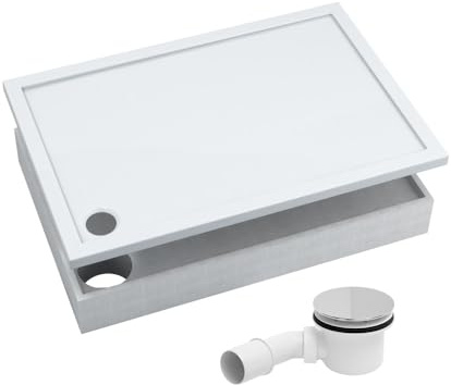AQUABAD Duschwanne/Duschtasse | Komplettset Basic Smooth White 70x90cm Rechteck | inkl. Styroporträger und Marken-Siphon 90mm mit Chromdeckel | (Gesamthöhe inkl. Träger 16 cm) zum Befliesen