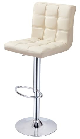 Panana Height Adjustable Cuban Bar Chairs - Synthetic Leather 360° Swivel Kitchen Stool with Backrest and Footrest for Breakfast Bar, Counter, Kitchen and Home (Beige, One Stool)