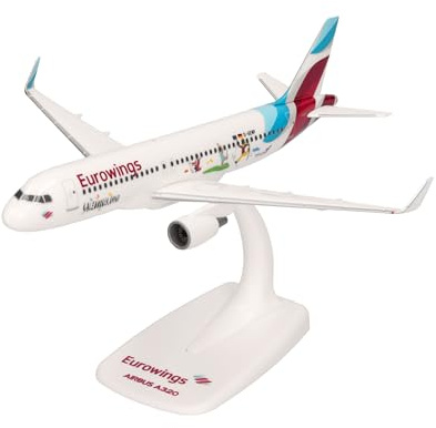 herpa Snap-Fit modellflygplan Eurowings Airbus A320 Salzburger Land, miniatyr i skala 1:200, samlarobjekt, modell med stativ, plast, vit