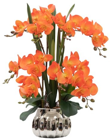 CXGS Artificial Orchid Flower Real Touch Faux Orchids in Ceramic Vase Large 22.9'' Fake Flowers Orange Phalaenopsis Floral for Home Indoor Decor