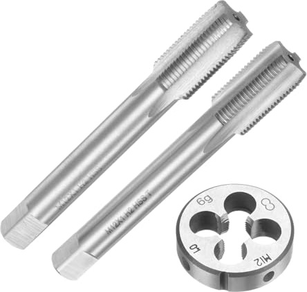 QUARKZMAN Juego de 3 Piezas de Machos y Terrajas Métricas, M12 x 1, Machos Cónicos/Intermedios y Terraja Redonda, Kit de Herramientas de Roscado Manual para Reparación de Roscas