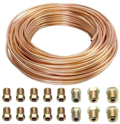 MOCNT 10m Tubo Freno in Rame per Auto 3/16 4,75mm Tubo del Freno Rivestito in Rame Kit di Linea Freno di Sostituzione Auto Flessibile Tubi per Olio Carburante con 16 Dadi