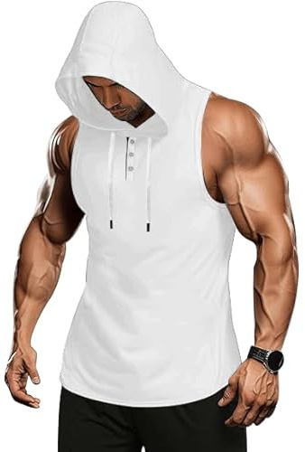 AIYINO Men's Hooded Workout Muscle Tank Top | Athletic Training Tank Tops, Sports T Shirt, Fitness Muscle Vest, For Gym
