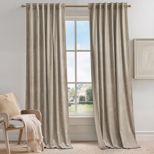KGORGE Samtvorhänge, 259 cm, 2 Paneele, Elegante Samtvorhänge für Schlafzimmer, Wohnzimmer, verdunkelnd, wärmeisolierend, extra Lange Fenstervorhänge, Schlaufentasche hinten, B 52 x L 102 cm, Taupe | Weich verdunkelnde, wärmeisolierende Fenstervorhänge für Wohnzimmer, Schlaufentasche hinten, Jägergrün, B 52 x L 102 cm