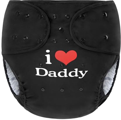 LittleForBig Waschbarer Verstellbarer Wiederverwendbarer Wasserdichter Stoffwindel Überhose Bezug für Erwachsene Einheitsgröße - I Love Daddy Schwarz