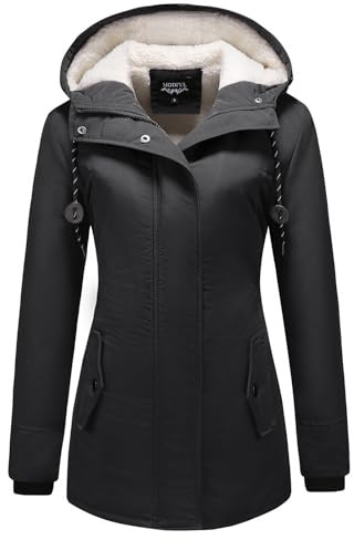 MODFUL Women's Sherpa Lined Parka Jacket Warm Winter Coat Hooded Thick Outerwear (Black, XL)