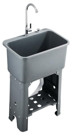 Freestanding Sink Spülschrank Mit Spülbecken Zubehör Für Kunststoff-Waschbecken Mobiles Waschbecken Mit Abläufen Und Wasserhähnen Mit One-Touch-Abfluss Spültisch Outdoor Waschwanne(Gray,40x40x76cm)