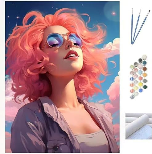Malen Nach Zahlen Erwachsene Kit, Malen Nach Zahlen Frau Cartoon Anfänger DIY Paint by Numbers mit Pinseln und Acrylfarben, DIY Ölgemälde Leinwand Basteln Kit Home Décor (Ohne Rahmen) 60x75cm WK-917