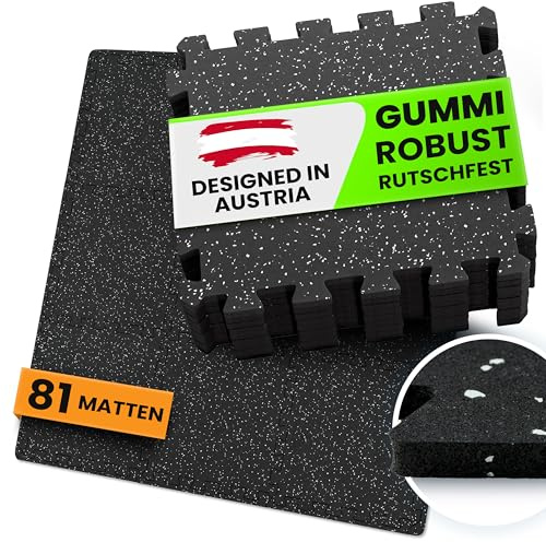 bemaxx Bodenschutzmatte Fitness – 81 Gummi-Matten pro Set: Gym Fitnessgeräte Sportmatte Puzzlematte Laufbandmatte Fitnessmatte Unterlegmatte Sportgeräte Trainingsmatte Bodenmatte Gymnastikmatte