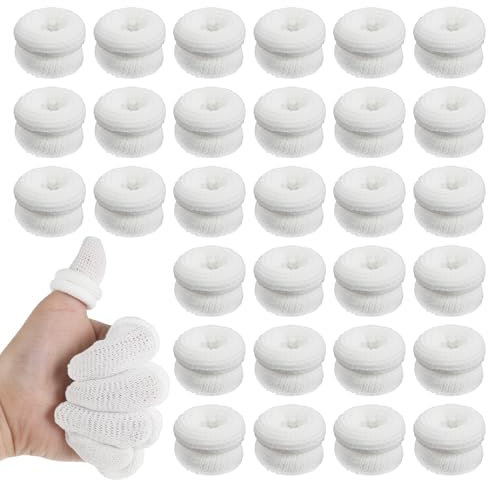 Giantree 30 Pcs Cotton Finger Cots, Tubular Finger Bandages Breathable Elastic Reusable Finger Covers Non-Slip Finger Gloves Thumb Protector Finger Roll for Work Kitchen Garden Sculpture(White)