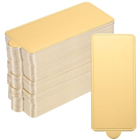 sourcing map 200pcs Mini Cake Boards, Mousse Cake Cardboards Rectangle Cake Bases Plates Cupcake Dessert Displays Base Tray for Pastries, Dessert Base - Grease Proof (Gold)