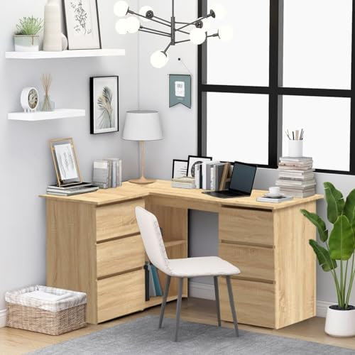 ShGaxin Eckschreibtisch Sonoma-Eiche 145x100x76 cm Holzwerkstoff, Gaming Tisch, Computertisch, Computer Desk, Office Table, Bürotisch, Arbeitstisch, Nähtisch, Pc Tisch