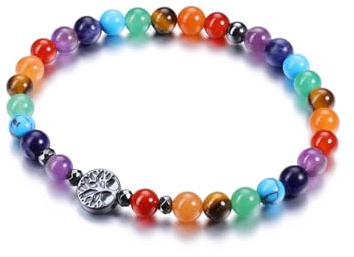 GEHECRST Edelstein 7 Chakra Armband Lebensbaum Armband Perlenarmband Natürliche Chakra Steine Yoga Armbänder Healing Reiki Energietherapie Glückbringen Edelstein Armbänder