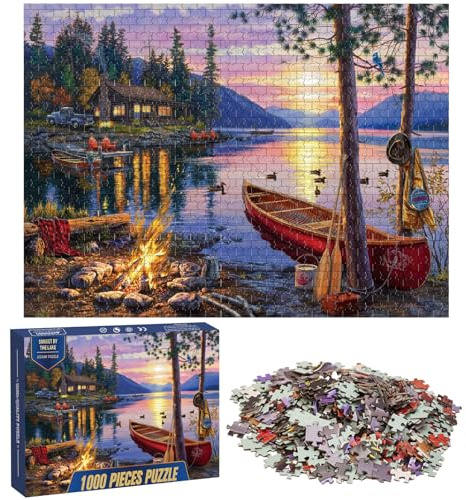 Ledeak Puzzle 1000 Teile Erwachsene, Klassische Puzzles für Erwachsene, Jigsaw Puzzle 1000 Teile, Erwachsenen Puzzle mit Panoramabild, Familien Puzzlespiel, Ideal Als Wandbild (Sonnenuntergang am See)
