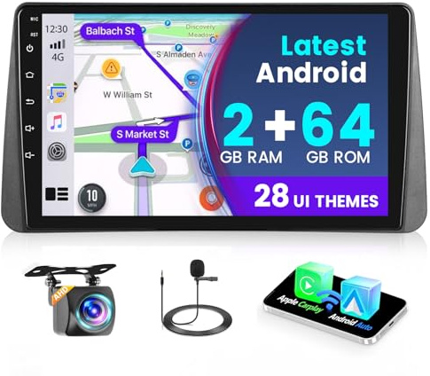 Fuluku 2+64G 9 Android Radio Coche para Fiat Tipo Egea 2016-2020 | Autoradio con Inalámbrico Carplay Android Auto, 9 Pantalla Táctil Bluetooth/WiFi/GPS/Cámara de Seguridad/FM/RDS/SWC
